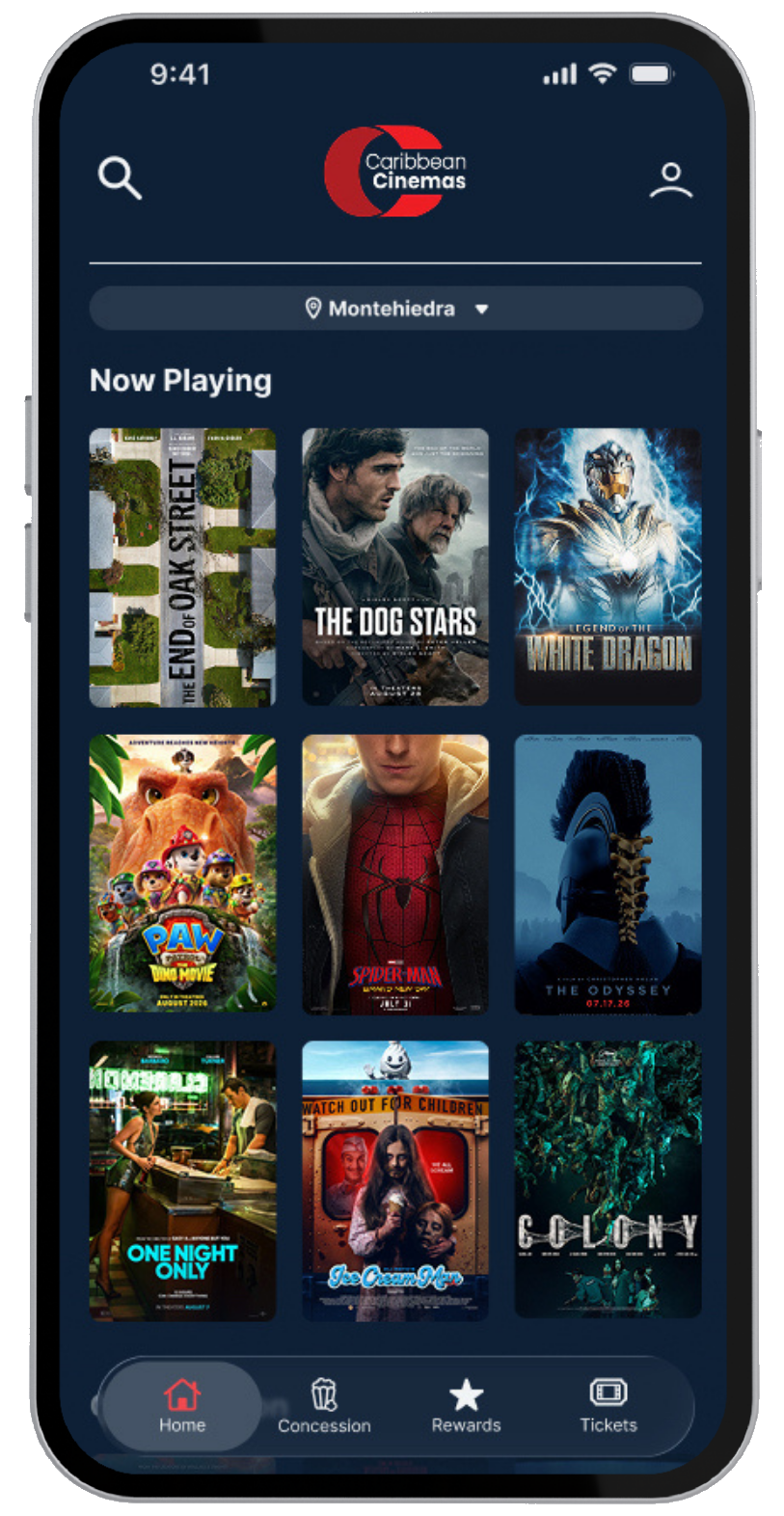 Redesigned Caribbean Cinemas home screen